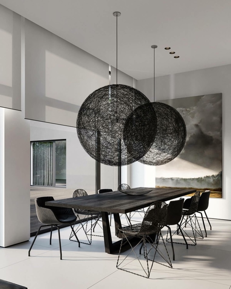 mesas y sillas de comedor diseno-blanco-negro-espacio-amplios