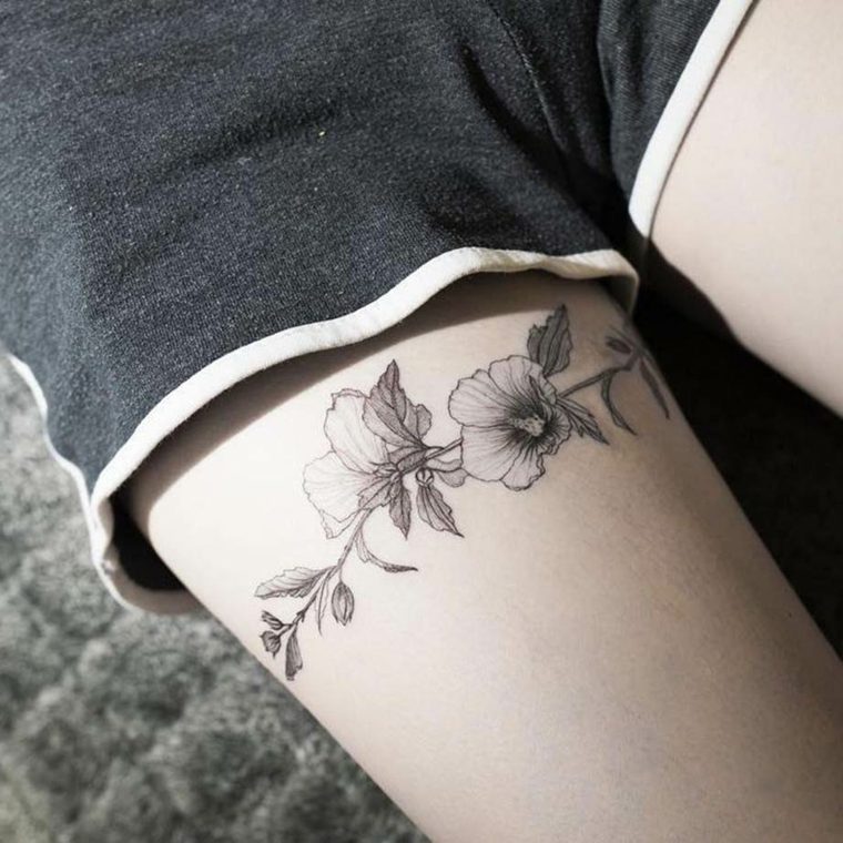 pierna floral sexy diseño tatuaje