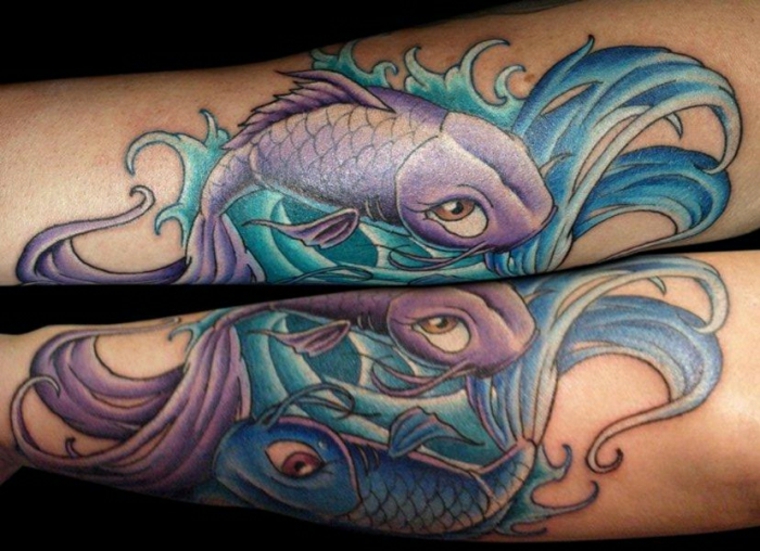 tatuaje de pez Koi morado