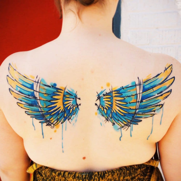 angeles tatuajes tinta caida tatuado
