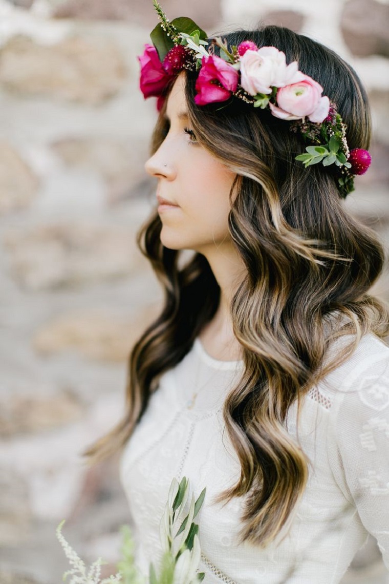 boda retro pelo suerto flores cabeza