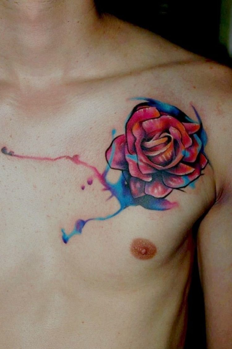pecho-tatuajes-flores-acuarela-ideas