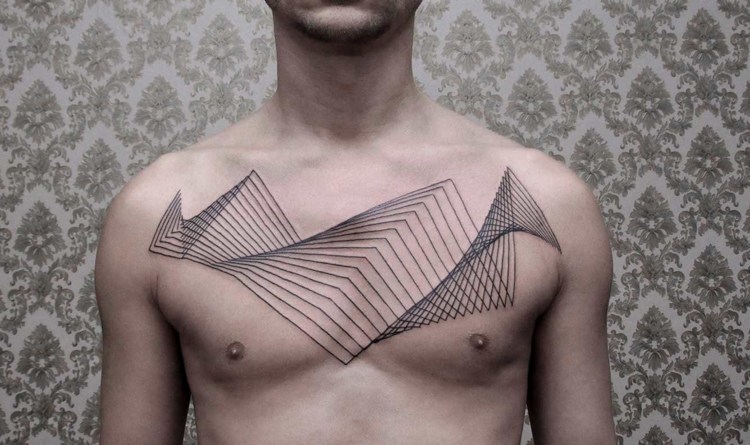 tatuaje pecho minimalista lineas graficos monocolor