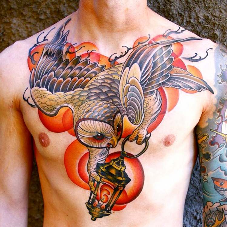 neo tradicional buho tatuado
