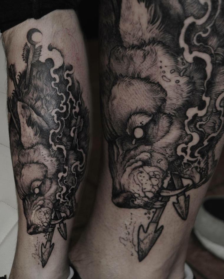 tatuaje-mano-lobo-flechas-diseno-moderno