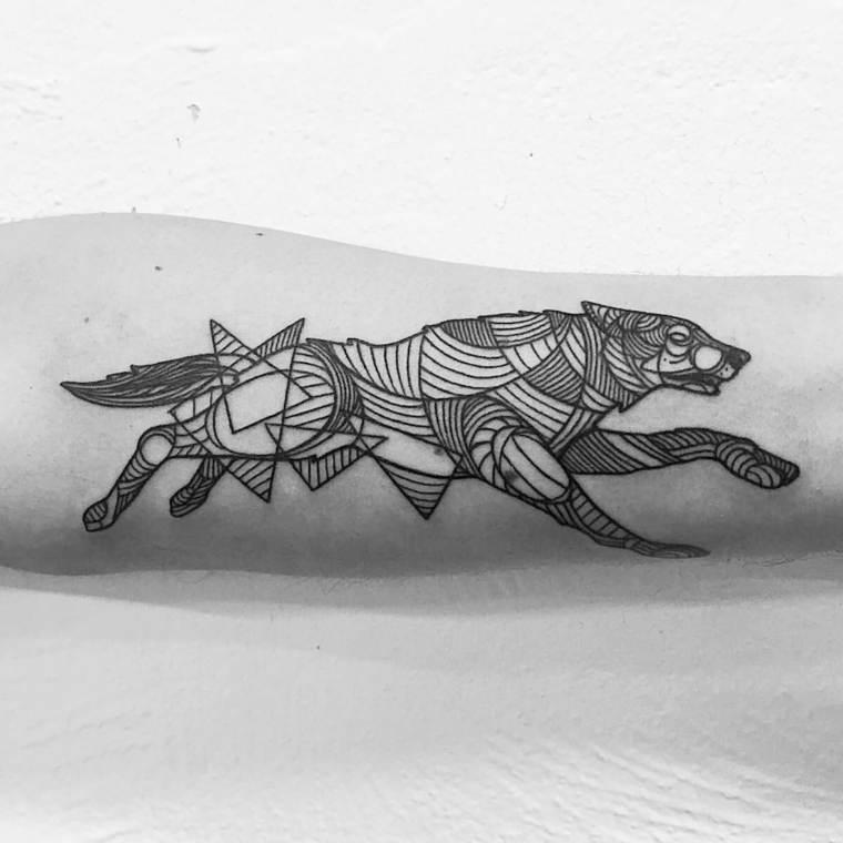 tatuajes de lobos-coriendo-diseno-geometrico