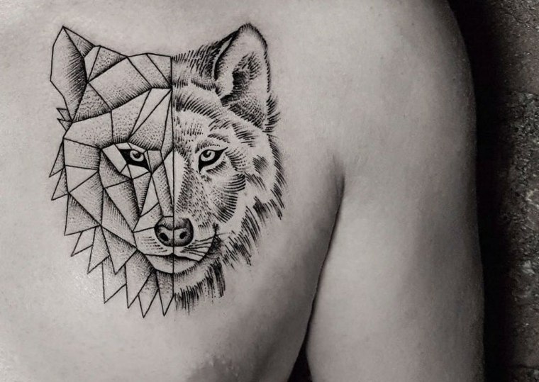 tatuajes para hombres-diseno-geometrico-lobo