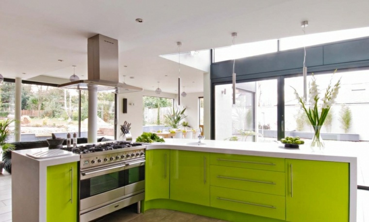 gabinetes de cocina color verde pistacho