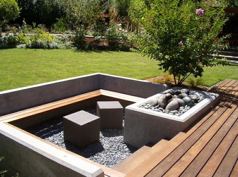 salón ideas creativas-jardin-pozo-fuego-espacios-pequenos