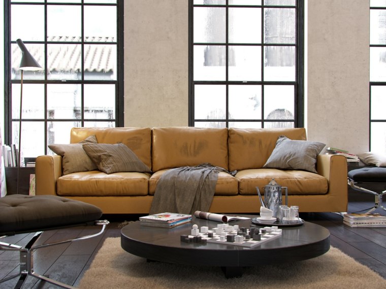 salón moderno-sofa-amarilla-mesita-redodnda