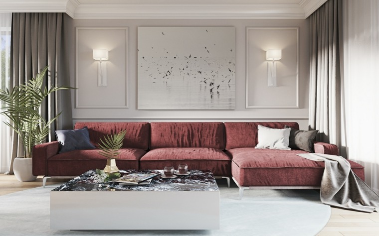 salón moderno-sofa-grande-color-rojo