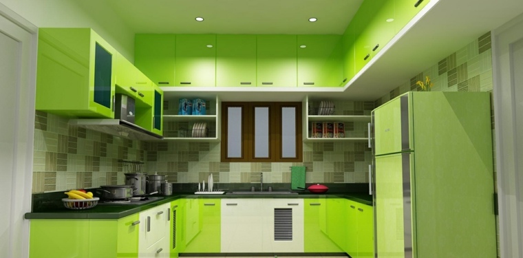 cocina con gabinetes verdes
