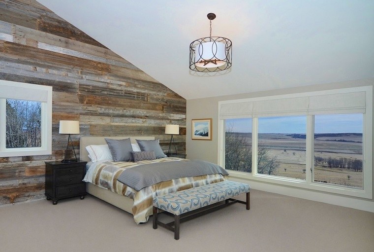 original dormitorio con pared de madera