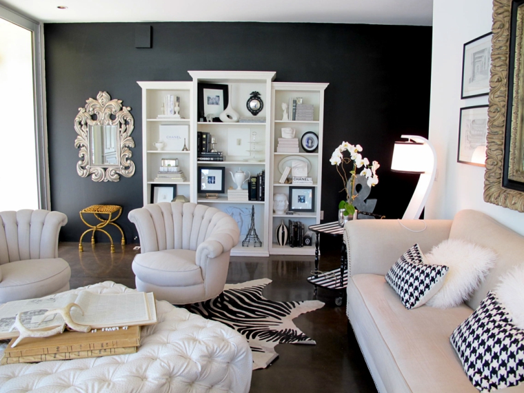 paredes-pintadas-negro-salon-muebles-blancos