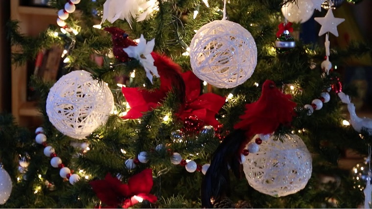 Felices Fiestas Ornamento de árbol de Navidad Color Blanco Rojo Granos & Pedrería Copo De Nieve 