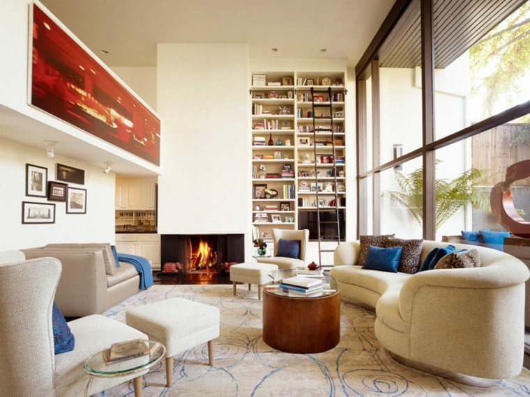 diseño de sala con chimenea moderna