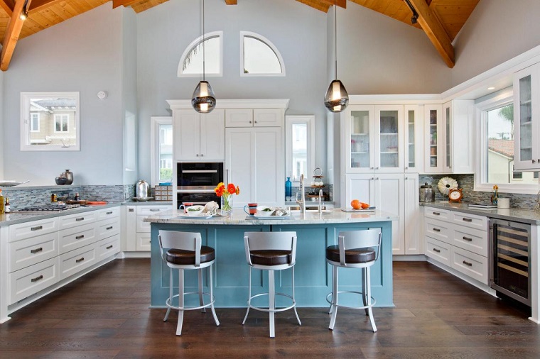 cocina americana-isla-color-azul