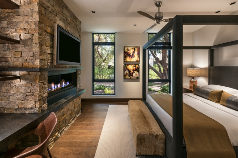 dormitorio-chimena-moderna-pared-piedra-estilo