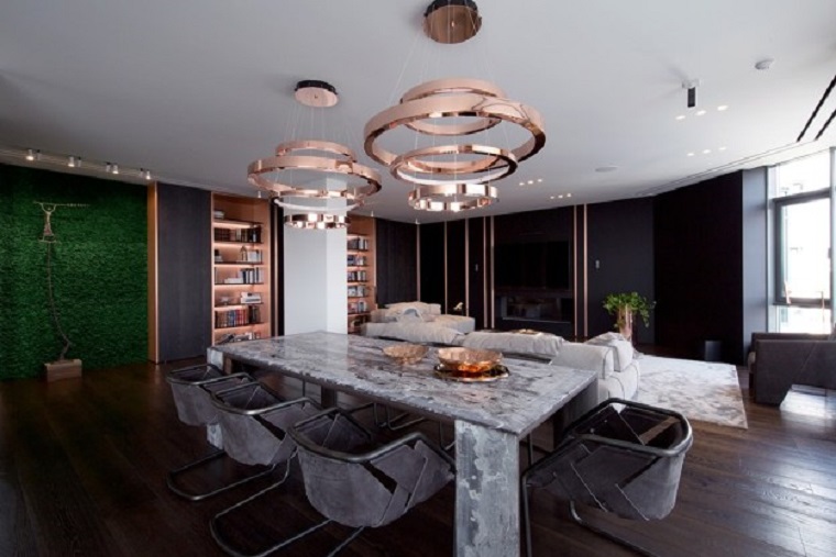 Acentos sutiles de cobre suave para un interior de estilo contemporáneo