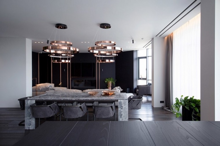 Acentos sutiles de cobre suave para un interior de estilo contemporáneo