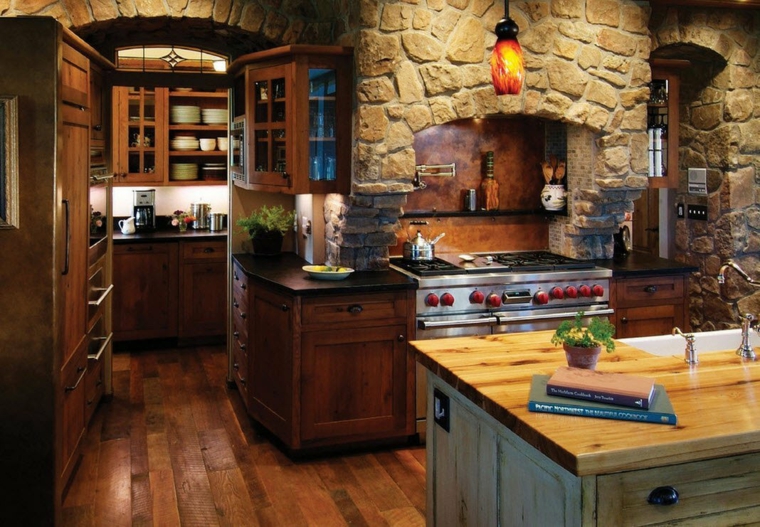 Cocina rustica con acento moderno