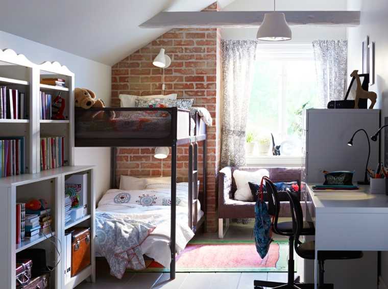 dormitorios-infantiles-diseno-opciones-pared-ladrillo