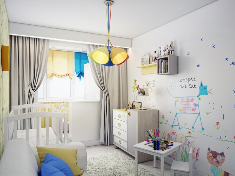 dormitorios-infantiles-pared-pintada-muebles-estilo