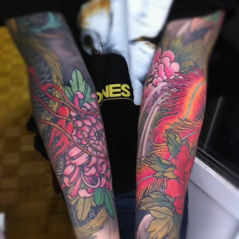 tatuajes de mangas motivo floral