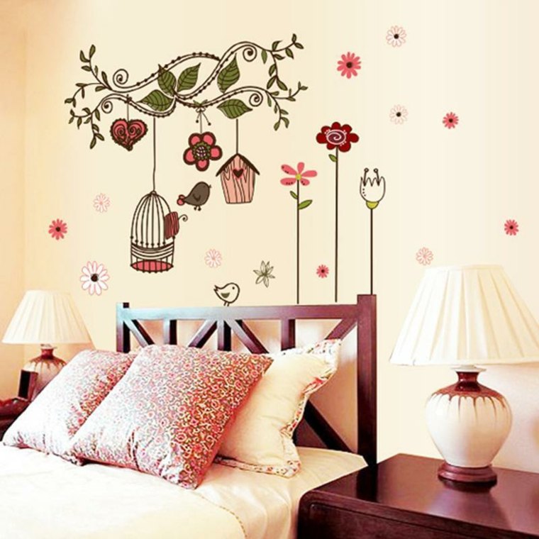 como decorar una habitacion-flores-pared