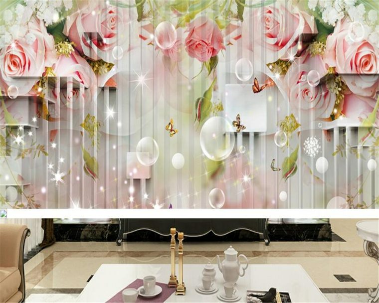 decoracion de interiores dormitorios-flores-paredes