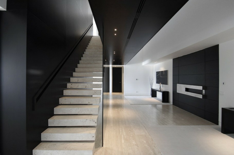 escaleras modernas interiores-blanco-negro