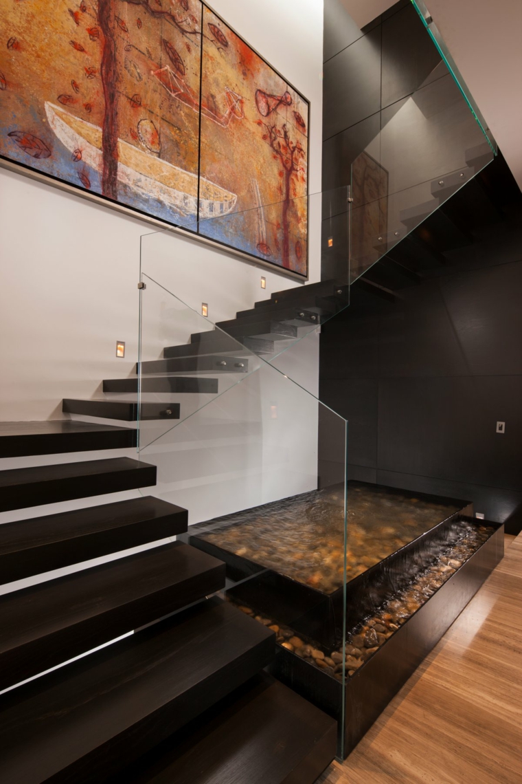 Escaleras modernas de madera, hierro y cristal para el ...