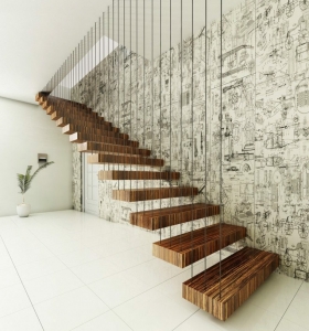 Escaleras modernas de madera, hierro y cristal para el interior