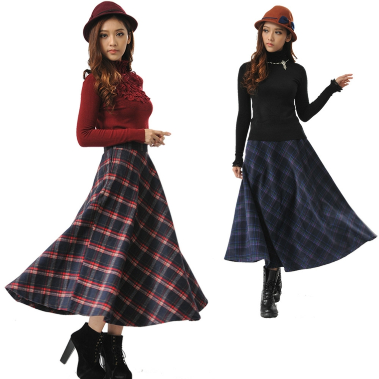 ropa de dama-falda-larga-cuadros