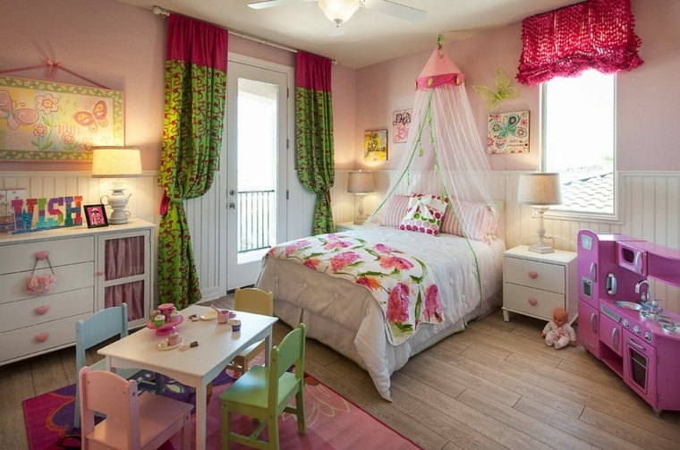 habitaciones para niñas rosa-verde