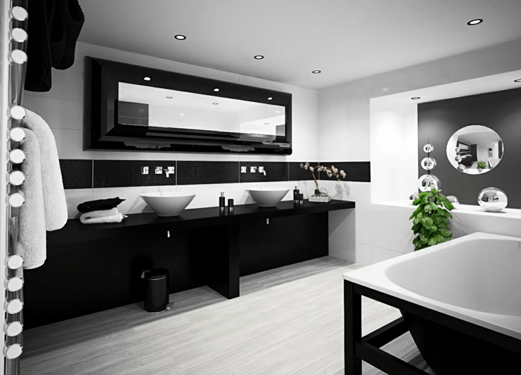 banos-blanco-negro-diseno-dos-lavabos
