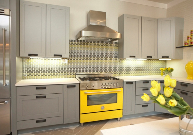 decoración moderna-cocina-horno-amarillo-original