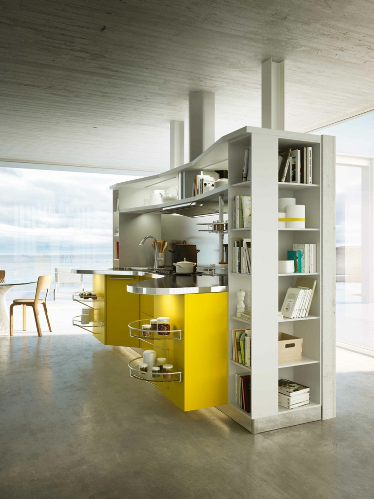 decoración moderna-cocina-muebles-amarillo-brillante