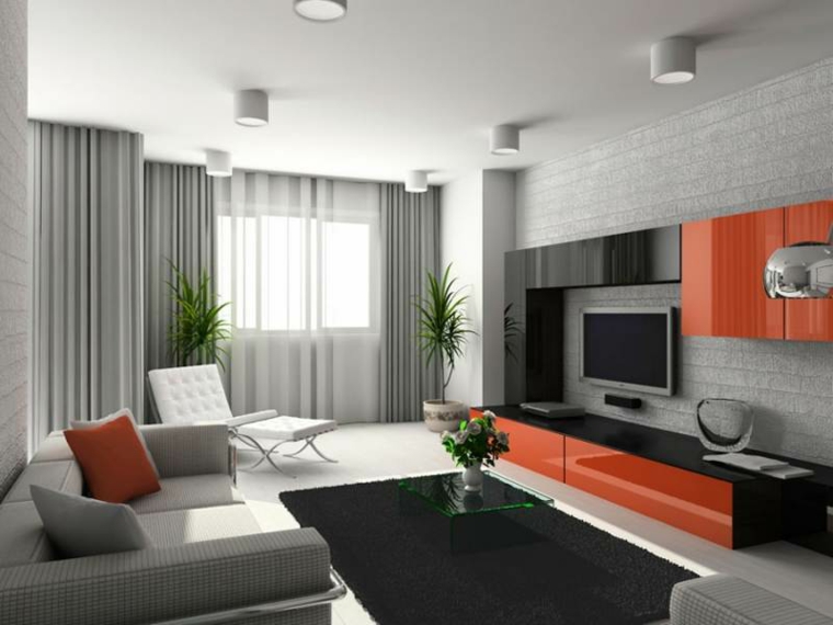 Дизайн интерьера гостиной в современном стиле в светлых тонах с темным