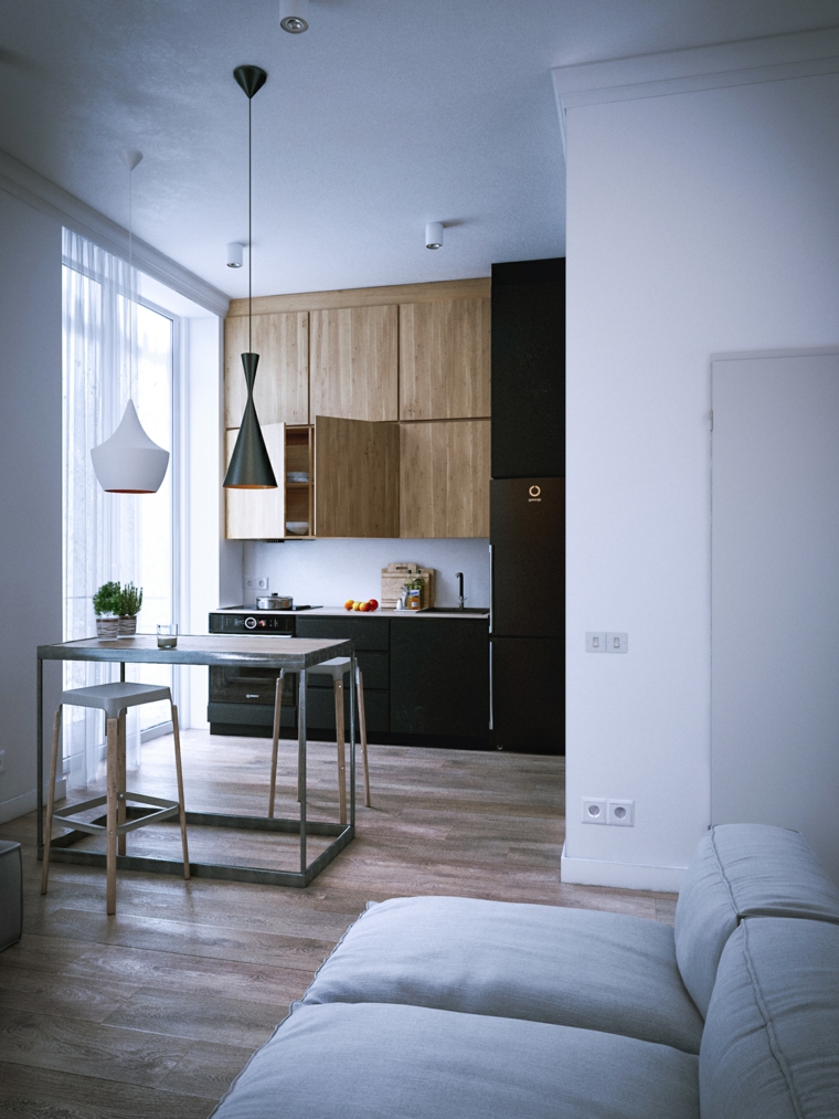 cocina-pequena-negro-madera-opciones-apartamento