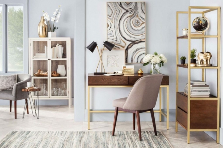 Decoracion interior con acentos dorados para el salón, el dormitorio y