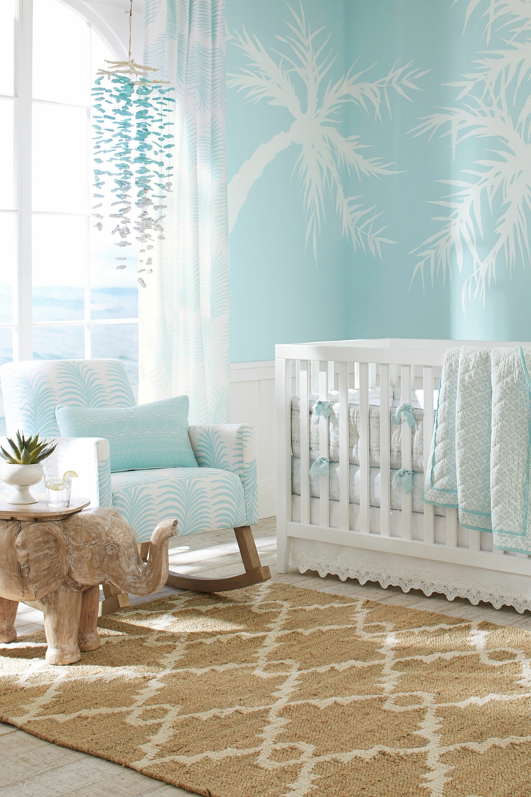 decoracion-de-cuarto-de-bebe-estilo-tropical-azul-blanco