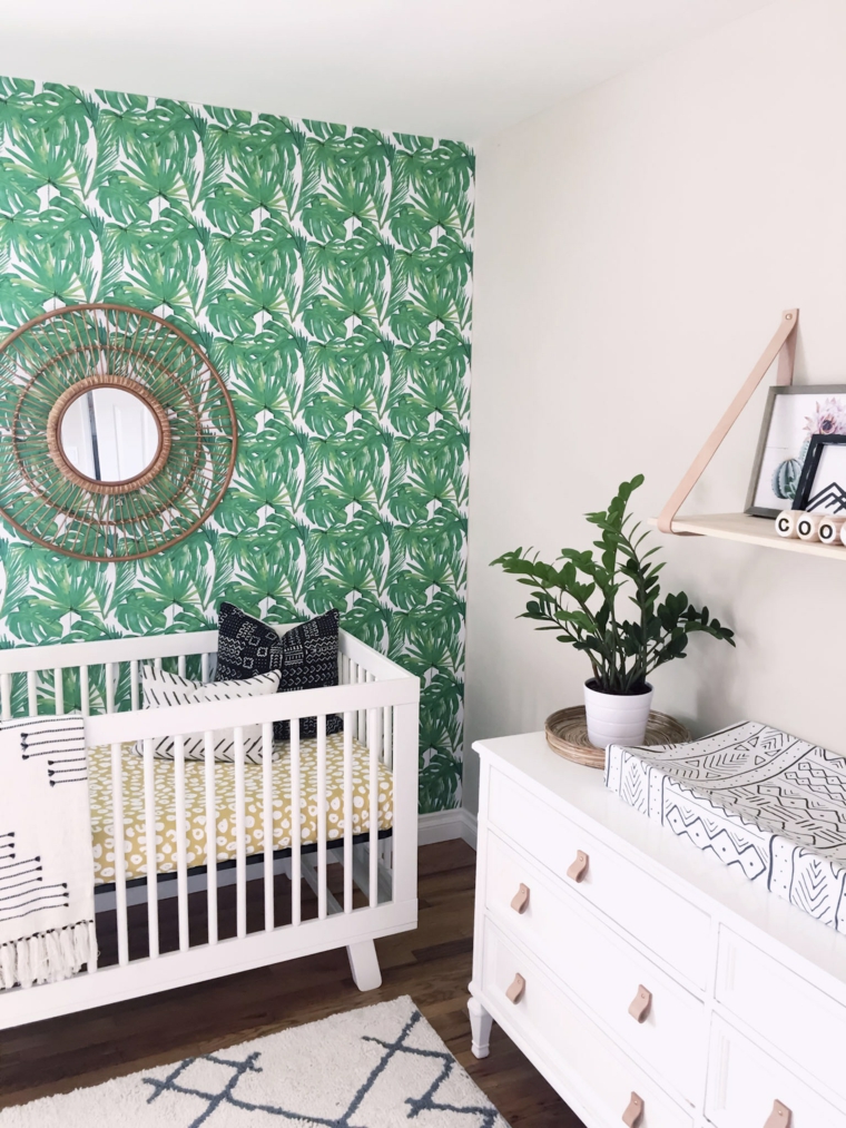 decoracion-de-cuarto-de-bebe-estilo-tropical-papel-pared-original