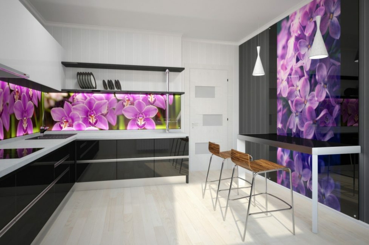 disenos de cocinas modernas-salpicaderos-flores