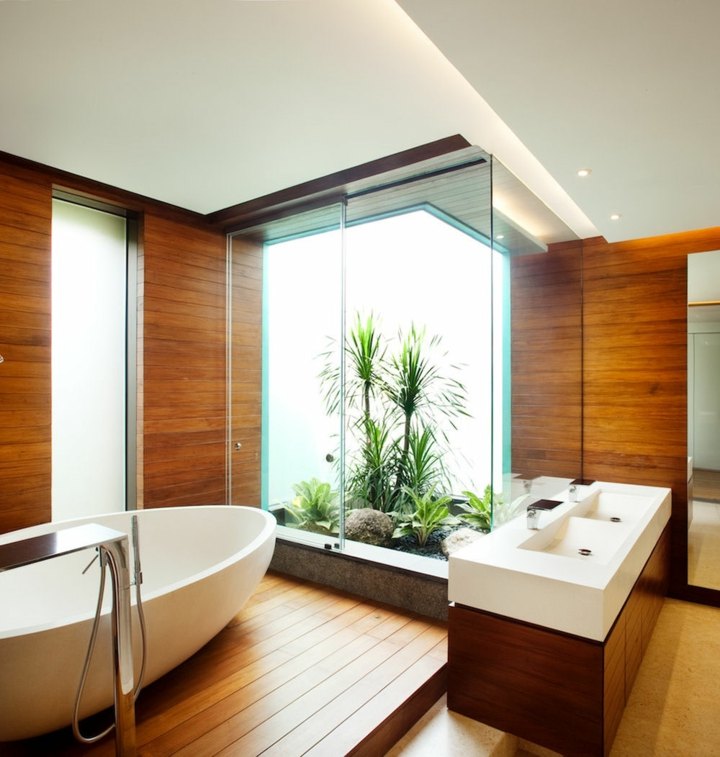 diseños de baños escalones maderas
