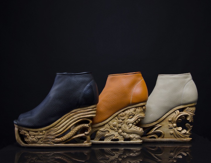 zapatos de mujer tallados madera