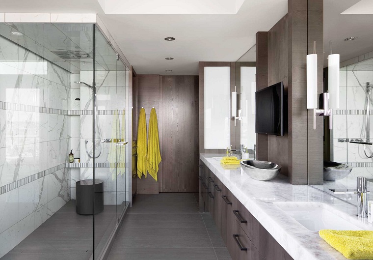cuartos de baño modernos-diseno-ducha-dos-lavabos