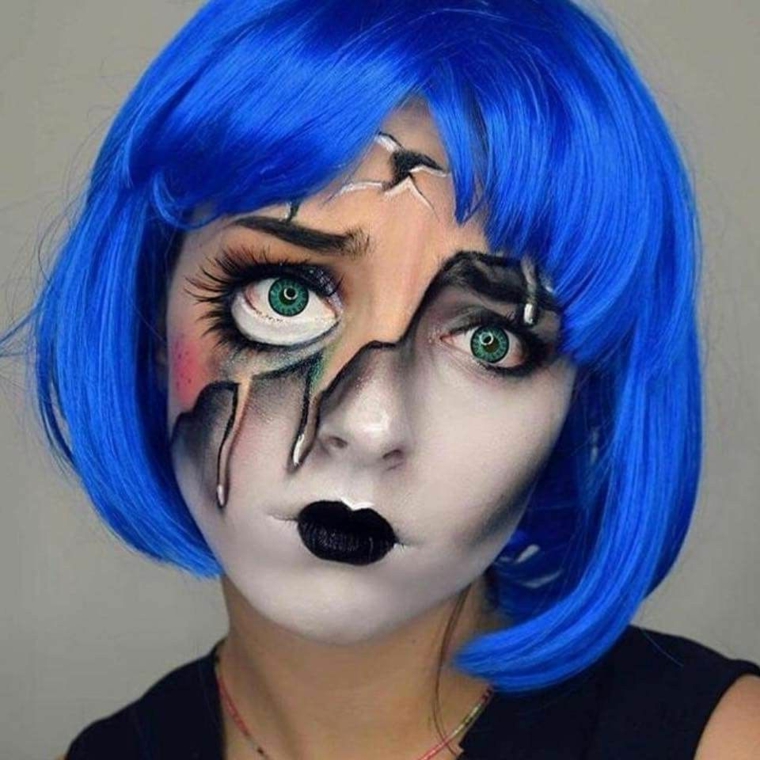 maquillaje-halloween-muneca-ideas-peluca-azul