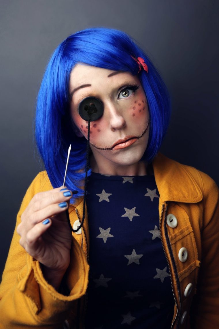 maquillaje-halloween-muneca-peluca-azul-ideas
