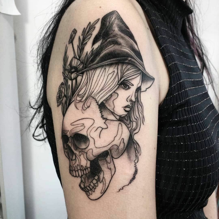 tatuaje-hombro-opciones-bruja-calavera